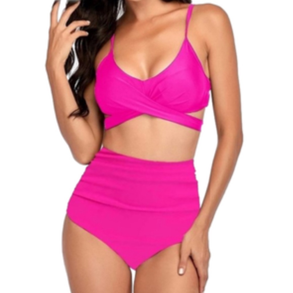 Summer Mae. Fuchsia pink, two-piece swimsuit, size large.